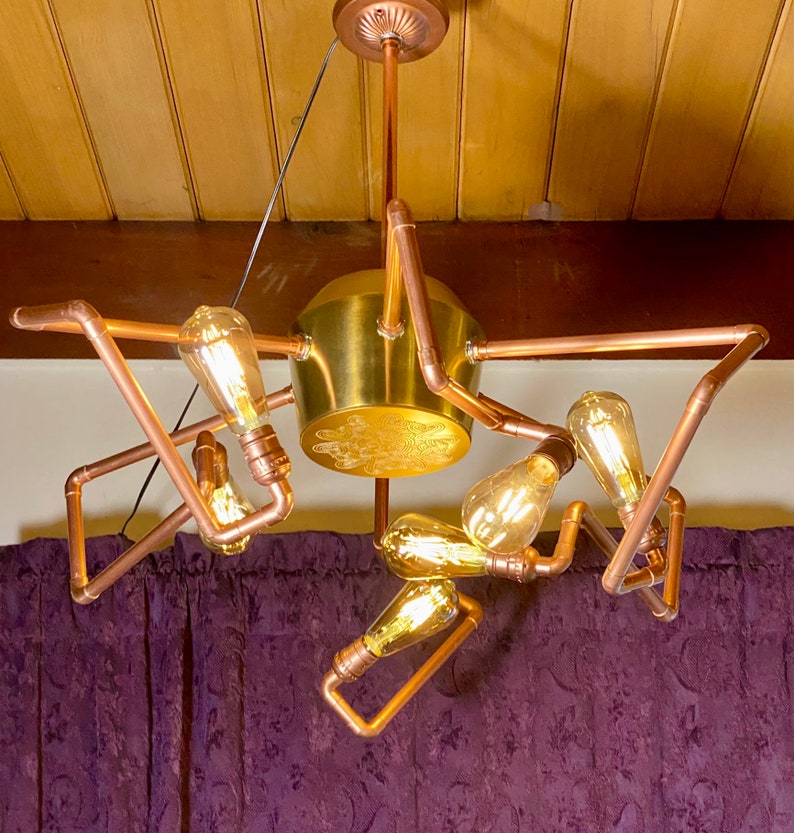 Apogee Chandelier Transforming Copper Ceiling Lamp Adjustable Dimmable Steampunk Industrial Multifunctional Lighting Brass