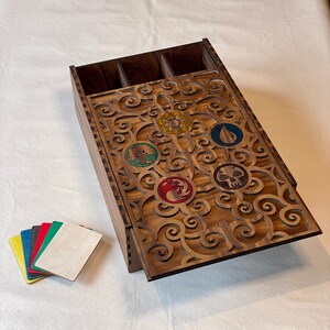 Ornate Collectible Card Box Three Rows Customizable Laser Cut Sliding Lid MTG Cube image 2