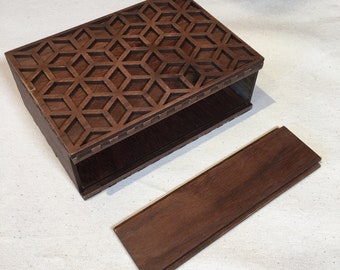 Decoratieve Kaartendoos - Aangepast Laser Gesneden Hout - Zijschuifdeksel - Perfect voor Tarot Decks
