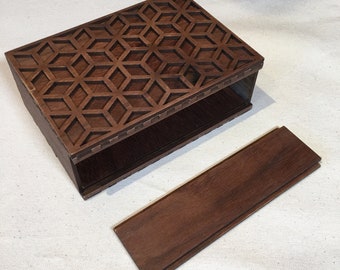 Decorative Card Box - Custom Laser Cut Wood - Side Sliding Lid - Perfect for Tarot Decks