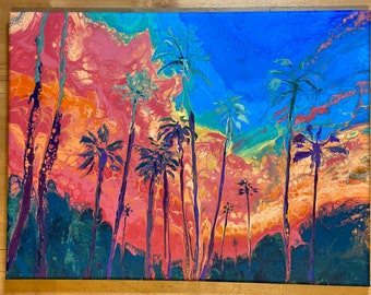 Palms at Dusk - Fluid Pour Painting