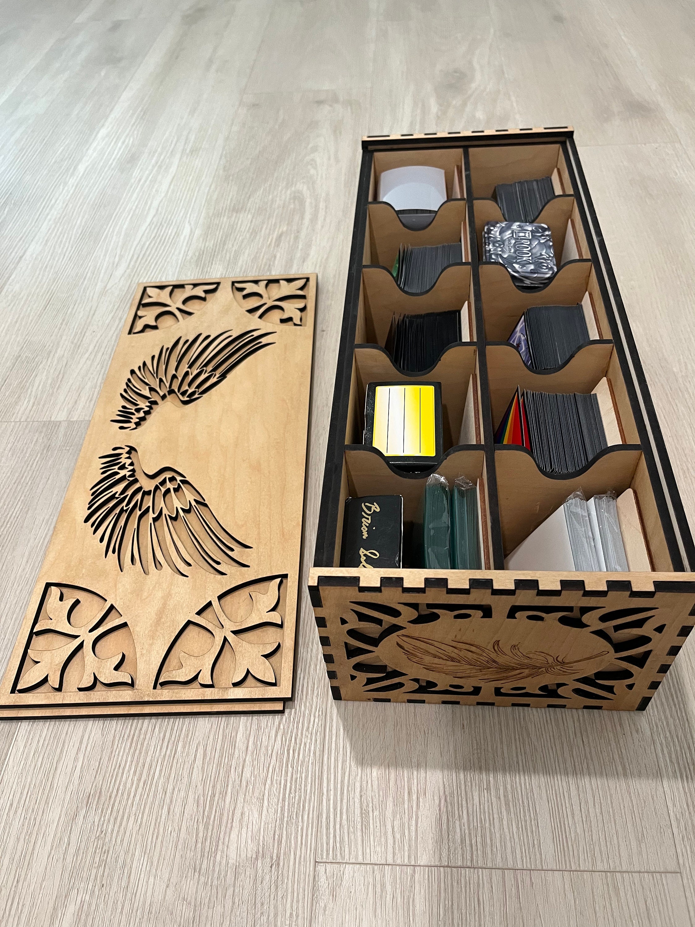 Deluxe Deck Box Carrying Case - 10 Compartments - Customizable - Laser Cut  - Sliding Lid - MTG EDH Commander Yugioh - Etsy