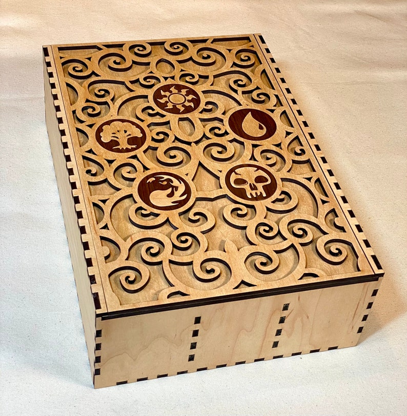 Ornate Collectible Card Box Three Rows Customizable Laser Cut Sliding Lid MTG Cube image 7