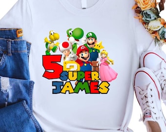 Personalized Mario Birthday Shirt, Super Mario Friends Toddler Tee