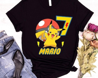 Custom Poke Family Birthday Shirt, Personalized Pika Birthday Tee, Kids Gift Personalized Family Shirt
