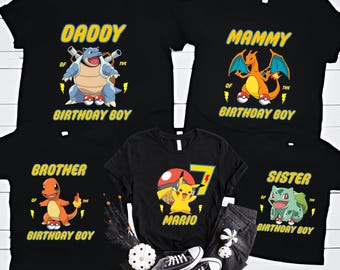 Custom Poke Family Birthday Shirt, Personalized Pika Birthday Tee, Kids Gift Personalized Family Shirt