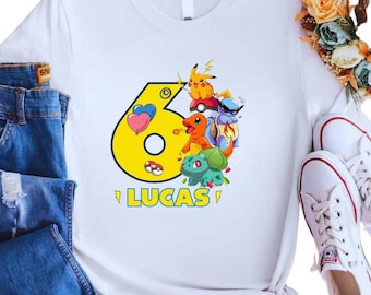 Custom Poke Family Birthday Shirt, Personalized Pika Birthday Tee, Kids Gift Personalized Family Shirt