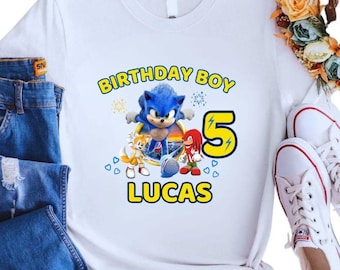 Personalized Sonic Birthday Shirt, Custom Sonic Hedgehog Party Tee