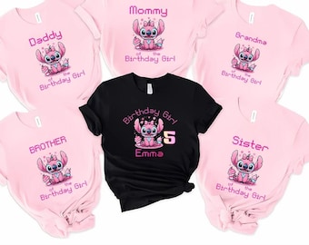 Disney Stitch Birthday Girl Shirt, Custom In My Birthday Era Shirt, Stitch & Angel Birthday Girl T-shirt, Disneyland Birthday Trip Tee