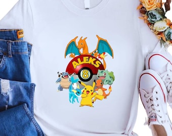 Custom Poke Family Birthday Shirt, Personalized Pika Birthday Tee, Kids Gift Personalized Family Shirt