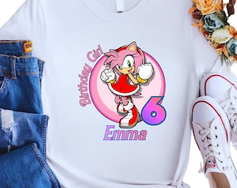 Personalized Sonic Birthday Tee, Custom Amy Rose Tee, Birthday Girl Shirt