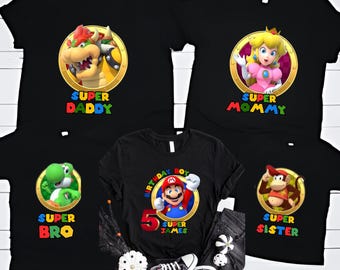 Personalized Mario Birthday Shirt, Super Mario Family Party Tee