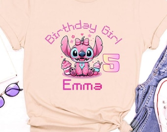 Disney Stitch Birthday Girl Shirt, Custom In My Birthday Era Shirt, Stitch & Angel Birthday Girl T-shirt, Disneyland Birthday Trip Tee
