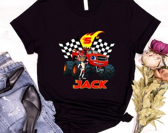 Custom Name Monster Truck Birthday Shirt, Blaze Party Matching Family Tee