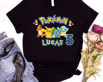 Custom Pokemon Family Birthday Shirt, Personalized Pika Birthday Tee, Kids Gift Personalized Family Shirt