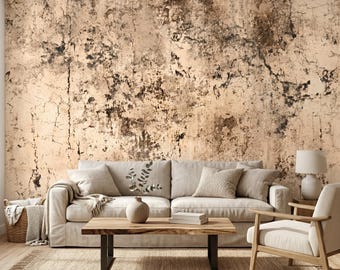 Peel and Stick-muurschildering van noodlijdend beton: industrieel grunge-beige behang met textuur