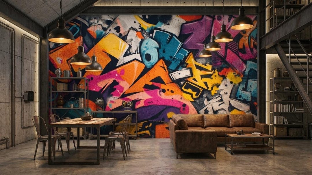 Graffiti Street Art Wallpaper, Colorful Urban Peel and Stick Mural ...