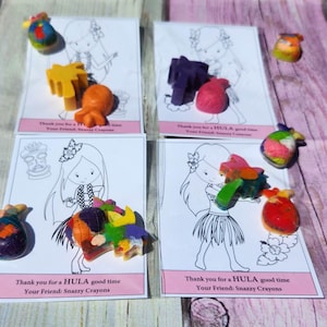 Hawaiian / Luau themed princess Party Favor Coloring Kits,  Crayon names, Crayons, Birthday Party Favors