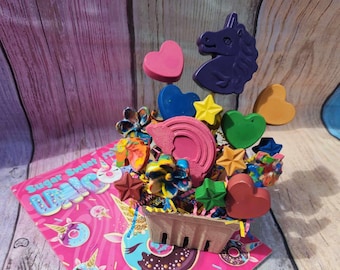 Unicorn Basket Filled of Crayons l Unicorn Birthday l Table Center Pieces l Kids Gift Basket l Child's Gift l Party Favors l Gift Basket