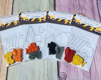 Construction Truck Crayons, Party Favors,  Coloring Kits
