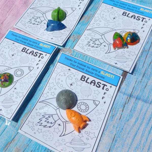 Space Theme Party Favor Coloring Kits,  Crayon names, Crayons, Birthday Party Favors, Blast Off, Aliens Editable