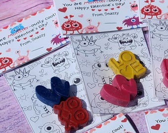 Monsters Valentine's Day Crayons with Coloring Kit | Silly Monster Class Favors | Non-Candy Valentines for Kids