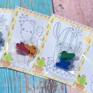 Cactus Mini Party Favors l Cactus Fiesta Birthday l Crayons for Kids Gifts l Cactus Party Favors l Cactus Crayons with coloring page image 1