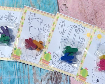 Cactus Mini Party Favors l Cactus Fiesta Birthday l Crayons for Kids Gifts l Cactus Party Favors l Cactus Crayons with coloring page