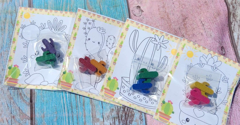Cactus Mini Party Favors l Cactus Fiesta Birthday l Crayons for Kids Gifts l Cactus Party Favors l Cactus Crayons with coloring page image 1