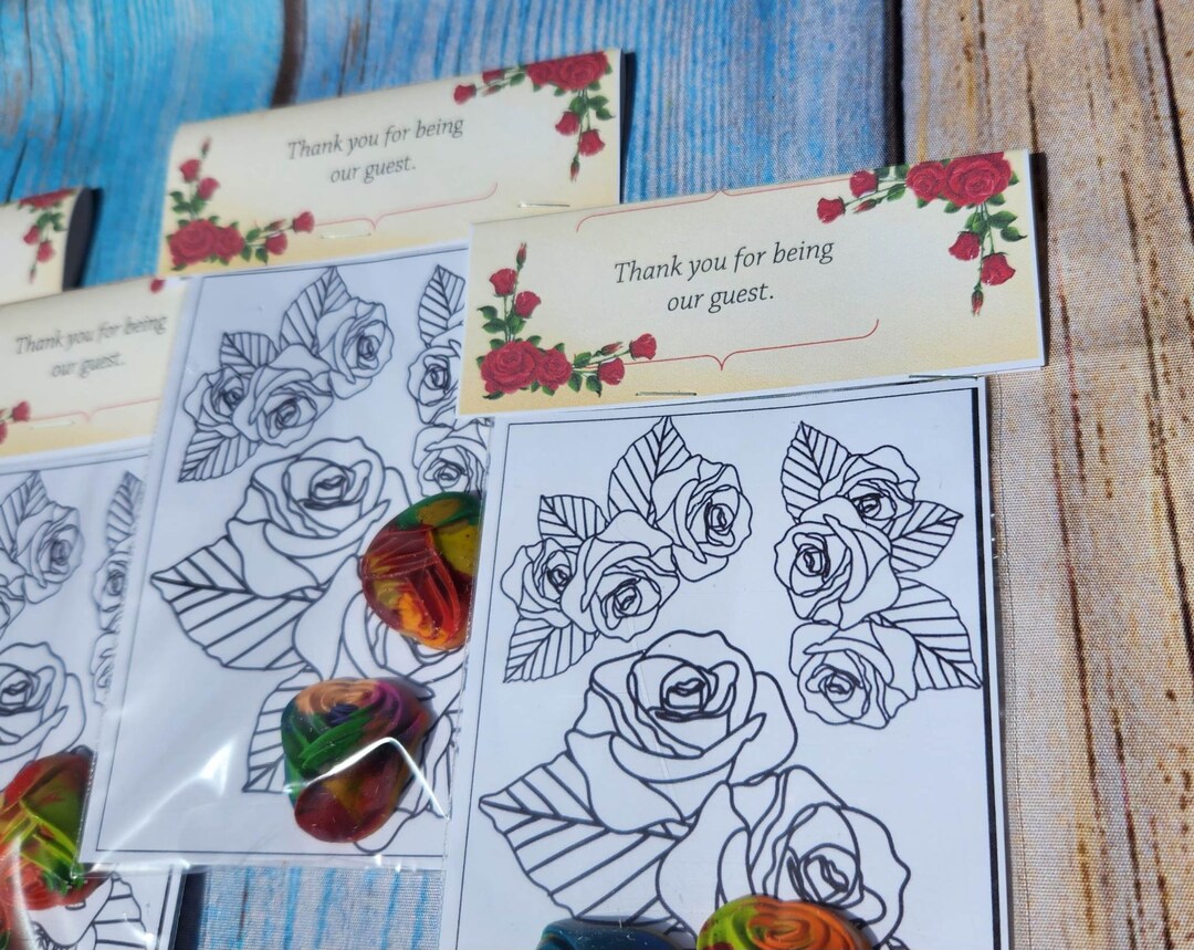 Rose Thank You Kits Coloring Kits Party Favors Crayon Etsy