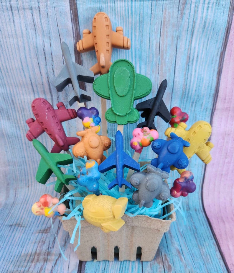 Air Plane Themed Basket Filled of Crayons l Table Center Pieces l Kids Gift Basket l Child's Gift l Party Favors l Boys Gift Basket image 2