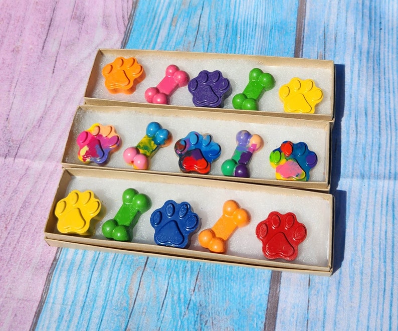 Dog Paw and Bone Crayons Box Sets Dog Themed Birthday Party Party Favors Mixed Colors