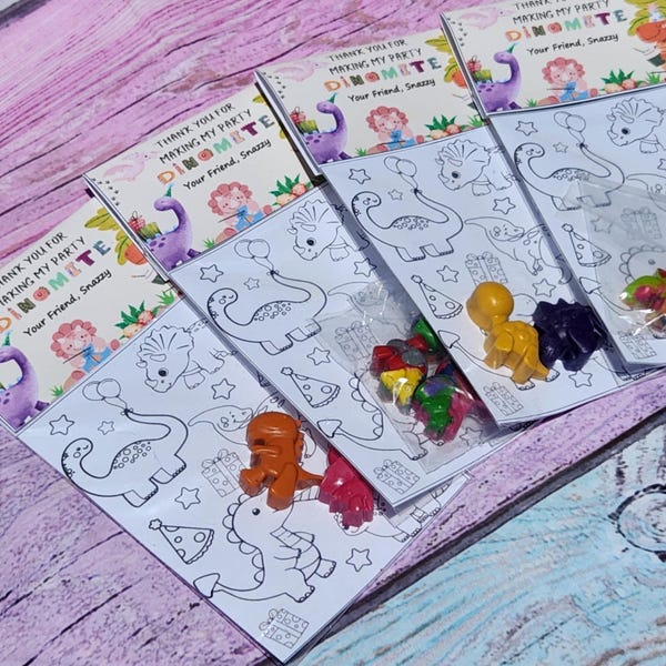 Dinosaur Girl Coloring Kit – Dino Crayon Party Favors for Girls – Birthday Goodie Bags – Coloring Page – Non-Toxic Crayons – Custom Topper