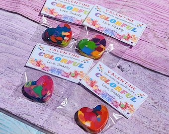 Valentine’s Day Cards with Heart Crayons | Classroom Valentines | Party Favors | Non-Candy Valentines Gifts for Kids