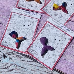 Mermaid Crayon Party Favors | Kids Birthday Gifts | Unique Mermaid Themed with Coloring Card l Mermaid Theme Birthday Favors l Mermaid Gifts