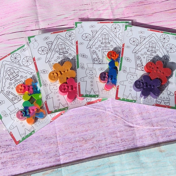 Gingerbread Crayons and Coloring sheet Kit - Christmas Crayons - Christmas Favors - Classroom Gift - Kids Christmas Party Activity