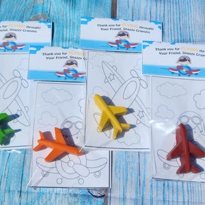 Airplane birthday Coloring Kits , Party Favors, Crayon names, Crayons, Birthday party gifts. Birthday favors