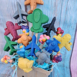 Air Plane Themed Basket Filled of Crayons l Table Center Pieces l Kids Gift Basket l Child's Gift l Party Favors l Boys Gift Basket image 4