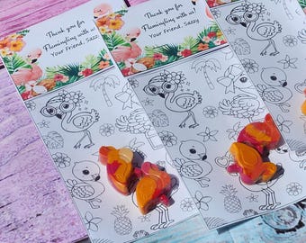 Flamingo Coloring Kit | Flamingo Crayons Party Favor | Tropical Birthday Gift | Custom Name Option | Summer Kids Party Bag Filler