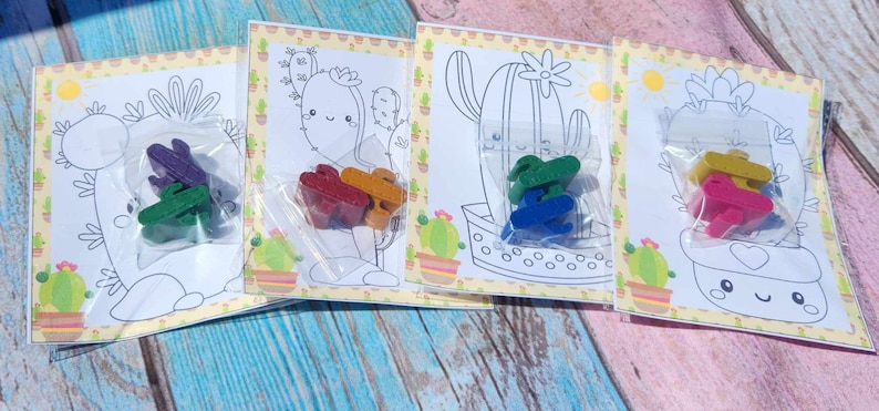 Cactus Mini Party Favors l Cactus Fiesta Birthday l Crayons for Kids Gifts l Cactus Party Favors l Cactus Crayons with coloring page image 3