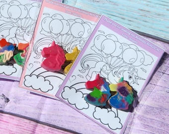 Unicorn Party Favors | Unicorn Crayons with Coloring Card | Birthday Party Goodie Bag | Classroom Favors | Kids Craft Gift