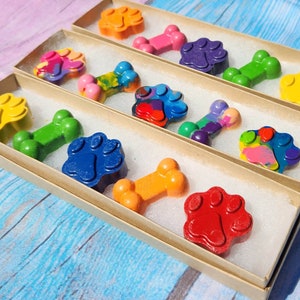 Dog Paw and Bone Crayons Box Sets Dog Themed Birthday Party Party Favors Boy Solid Colors
