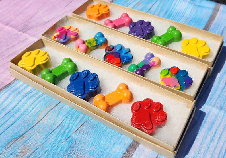 Dog Paw and Bone Crayons Box Sets Dog Themed Birthday Party Party Favors Boy Solid Colors