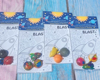 Space Theme Party Favor Coloring Kits,  Crayon names, Crayons, Birthday Party Blast Off, Aliens, Personalized Party Favors