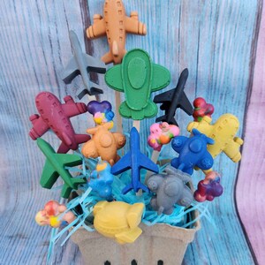 Air Plane Themed Basket Filled of Crayons l Table Center Pieces l Kids Gift Basket l Child's Gift l Party Favors l Boys Gift Basket image 3