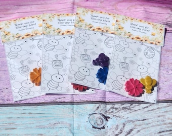 Bee & Flower Crayon Coloring Kits – Bee-Day Birthday Favors | Kids Party Activity | Thank You Gifts | Non-Toxic Crayons with Coloring Page