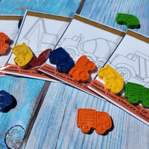 Construction Truck Crayons, Party Favors,  editable cards