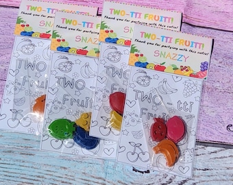 Twotti Fruitti Party Favor – Fruit Crayon Coloring Kit for Kids – Birthday Activity – 2nd Birthday Favor – Personalized Fruity Topper