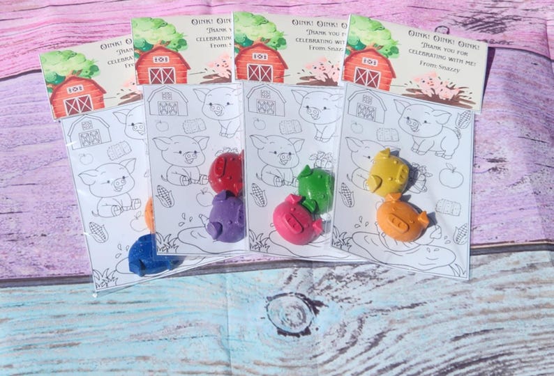 Peut inclure: Quatre pages &agrave; colorier repr&eacute;sentant un cochon avec un message de remerciement pour avoir c&eacute;l&eacute;br&eacute; avec la personne f&ecirc;t&eacute;e. Chaque page comprend un jeu de quatre crayons en forme de cochons de diff&eacute;rentes couleurs&nbsp;: rouge, violet, vert et orange.