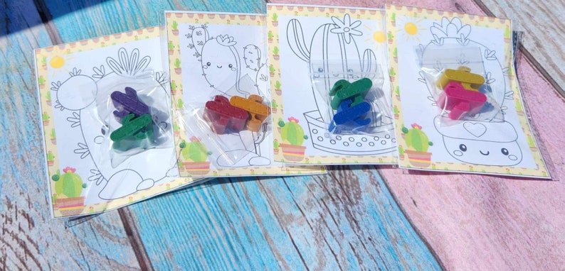 Cactus Mini Party Favors l Cactus Fiesta Birthday l Crayons for Kids Gifts l Cactus Party Favors l Cactus Crayons with coloring page image 4